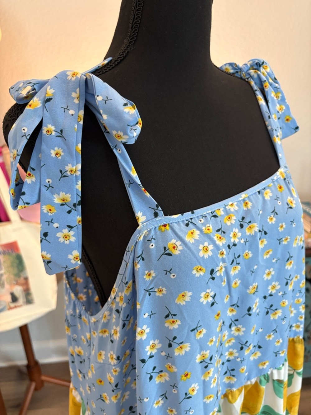 Blue Floral & Lemon Tiered Maxi Dress - Picture 2 of 3